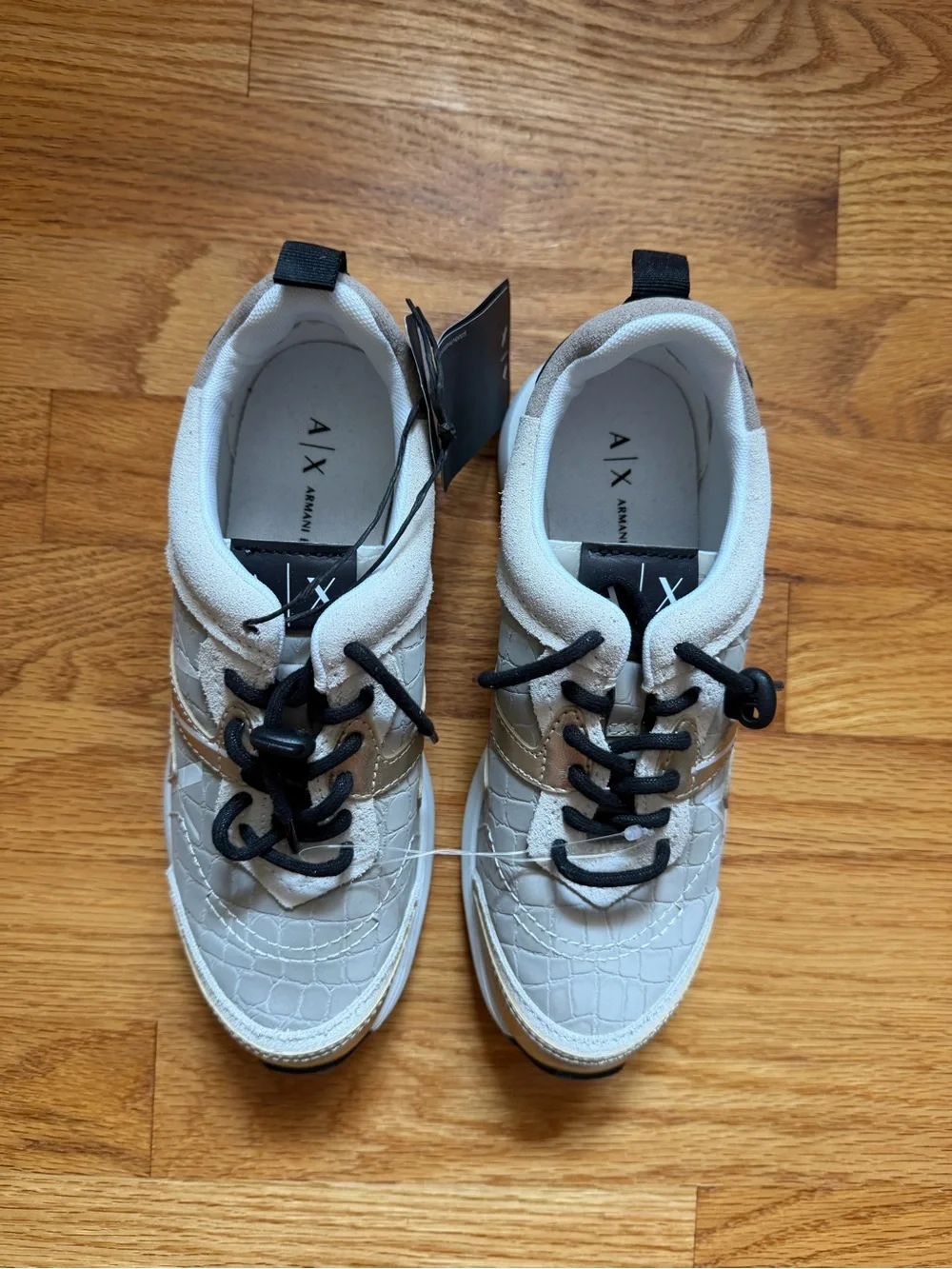 NWT Armani Exchange Metallic Gold and Beige Women Sneaker